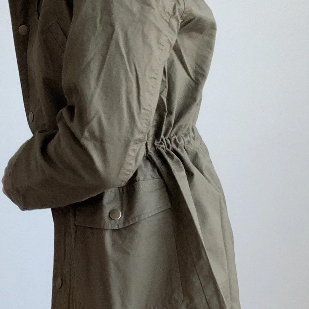 Olive Cargo Utility Jacket with Pockets and Drawstring Waist - Picture 9 of 9